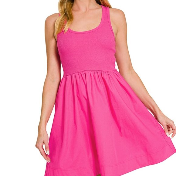 Zenana Combined Knit & Woven Midi Dress - Picture 1 of 6